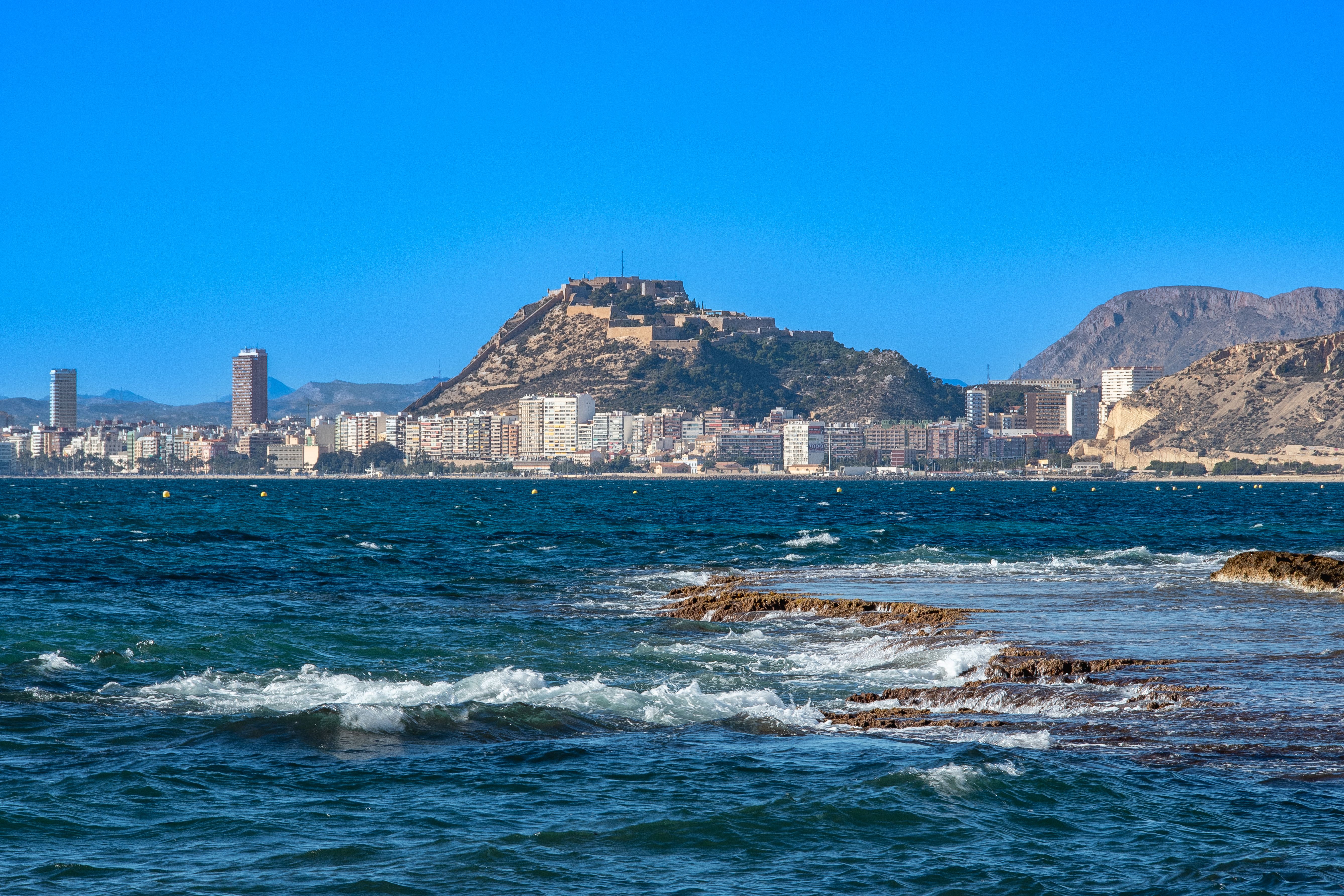 Alicante coastline and Santa Barbara Castle