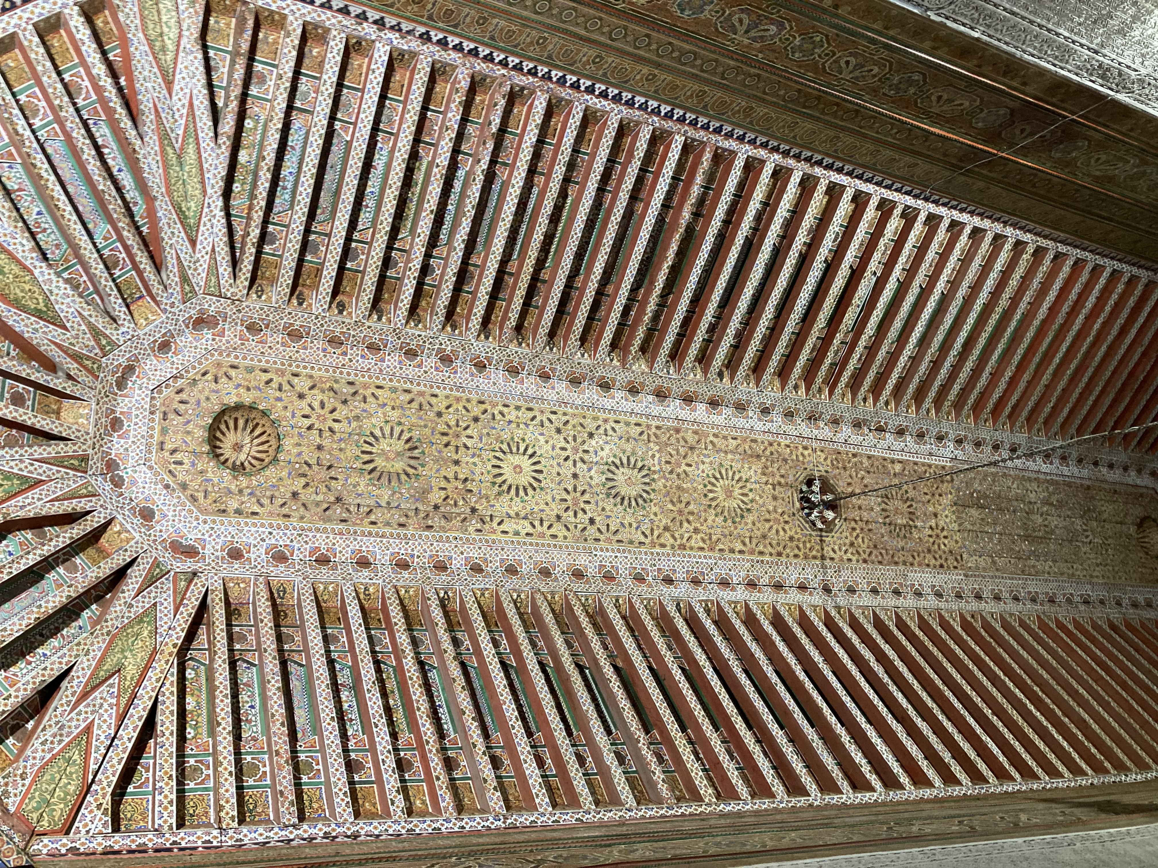 Decorative interior detail at Bahia Palace in Marrakech, photographed in February 2026