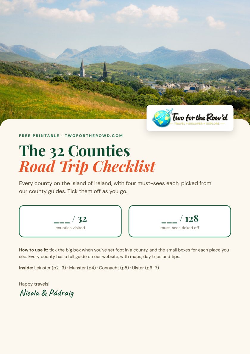 Cover of the free 32 Counties Road Trip Checklist by Two for the Row'd