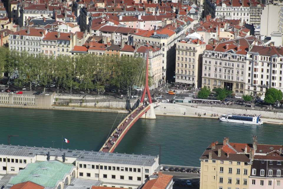 View over the river and city centre in Lyon, France