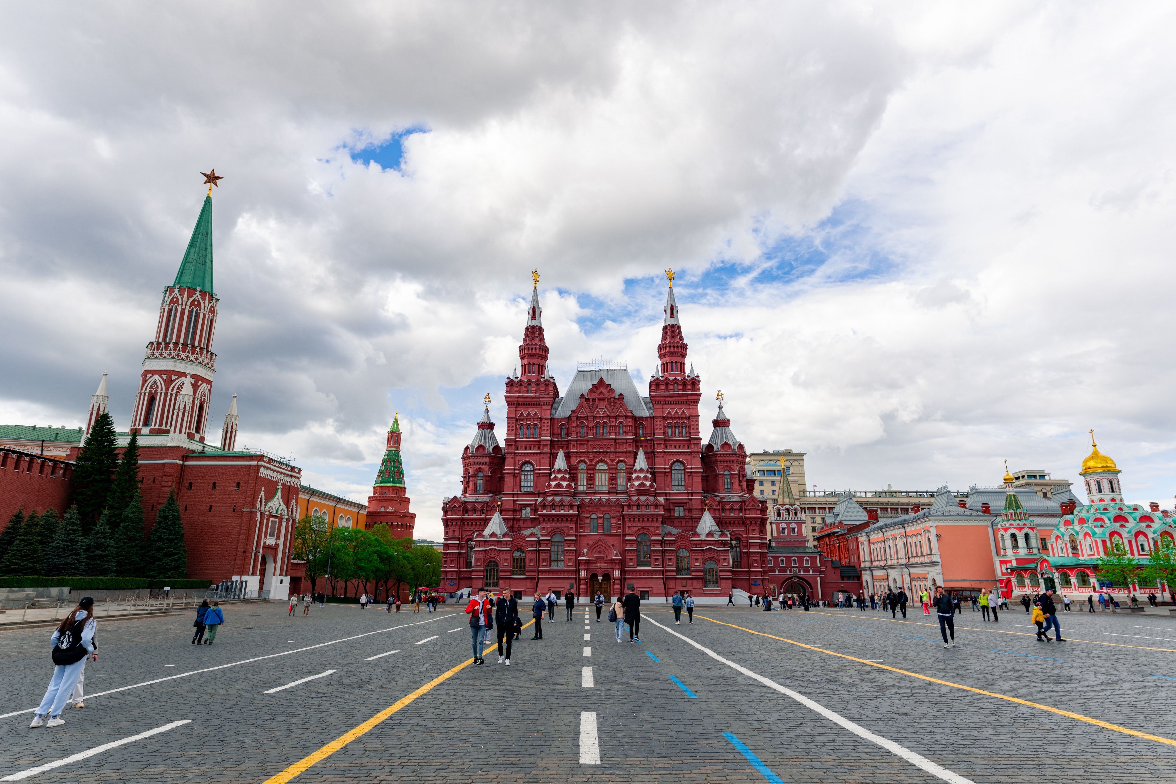 Red Square in Moscow with the State Historical Museum and Kremlin walls