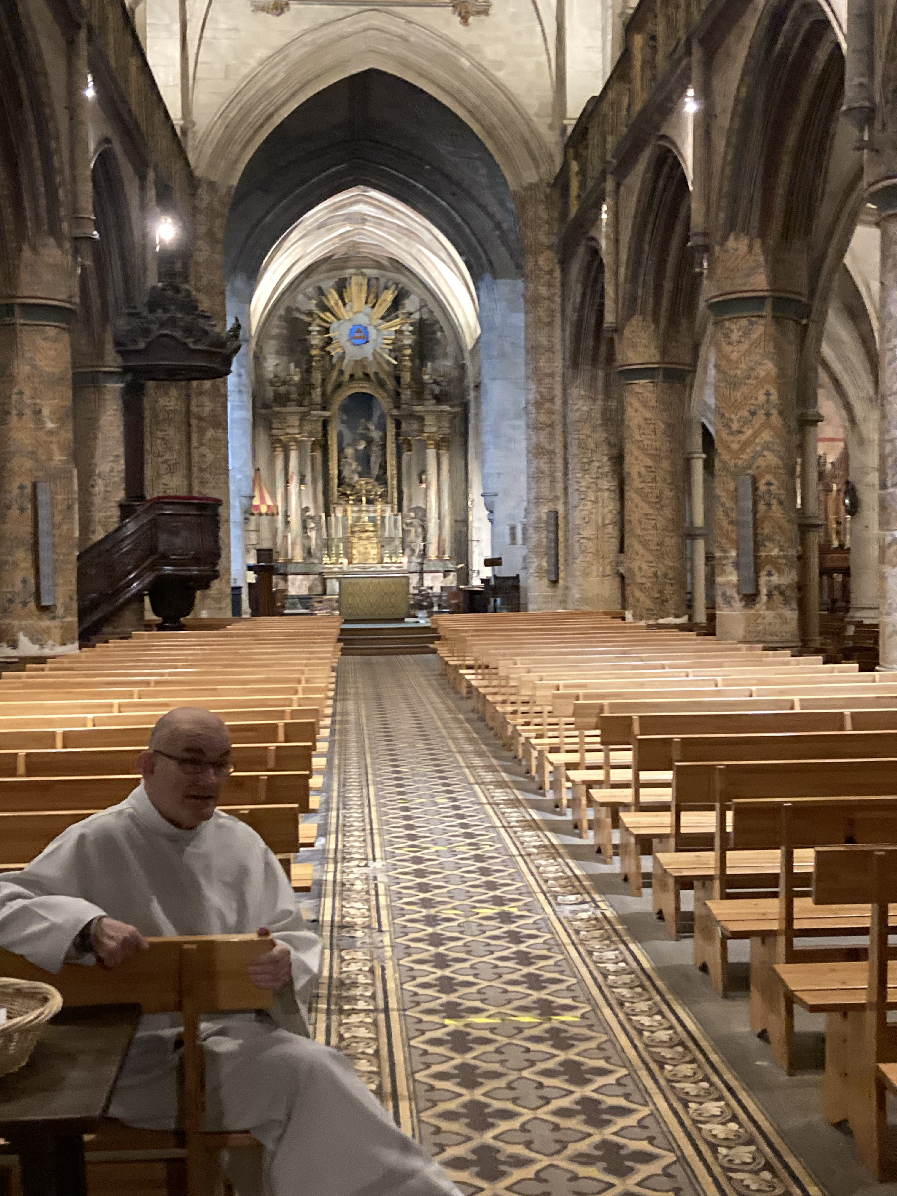 Interior of a historic church in Normandy on our France trip