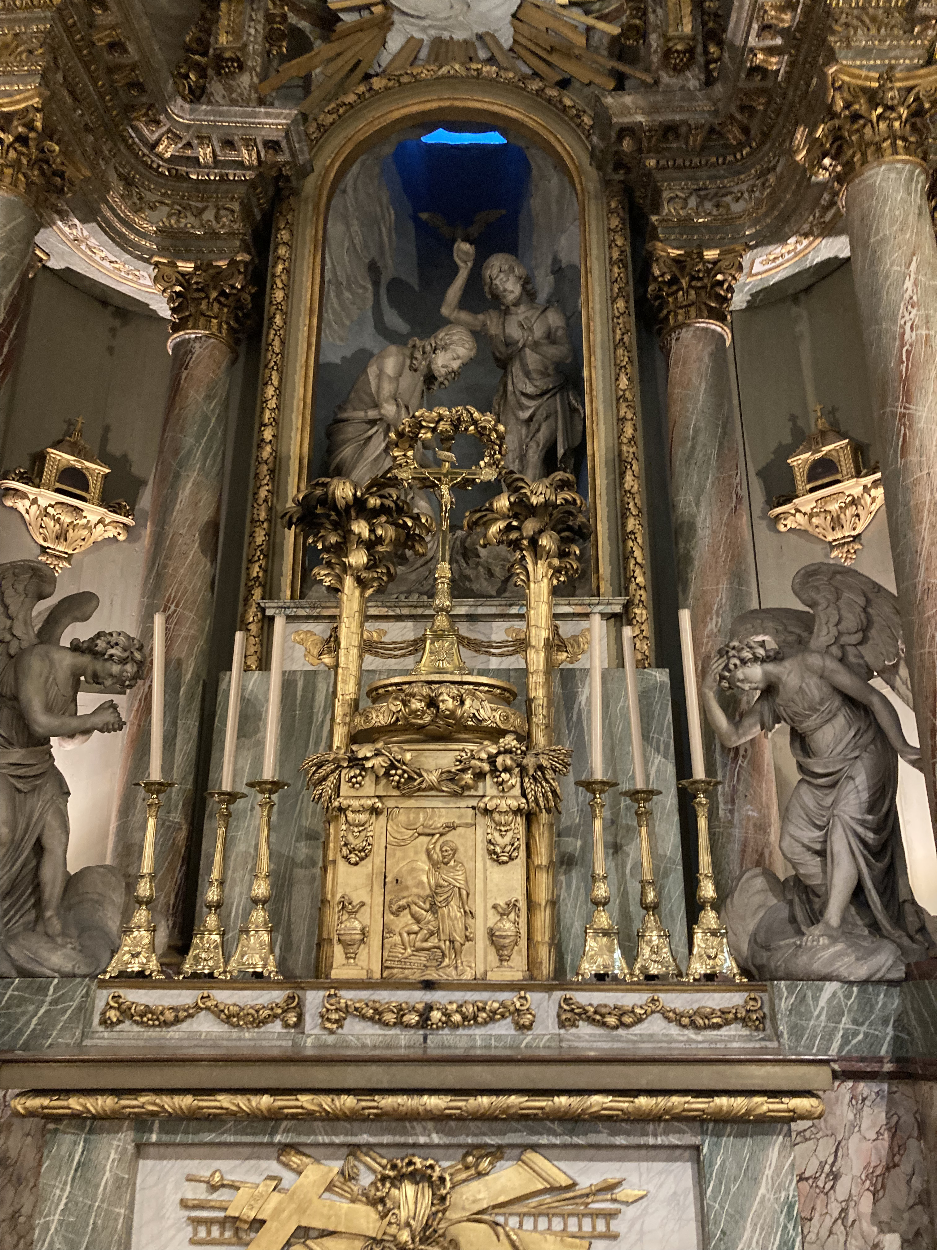 Ornate historic religious detail in Normandy, France