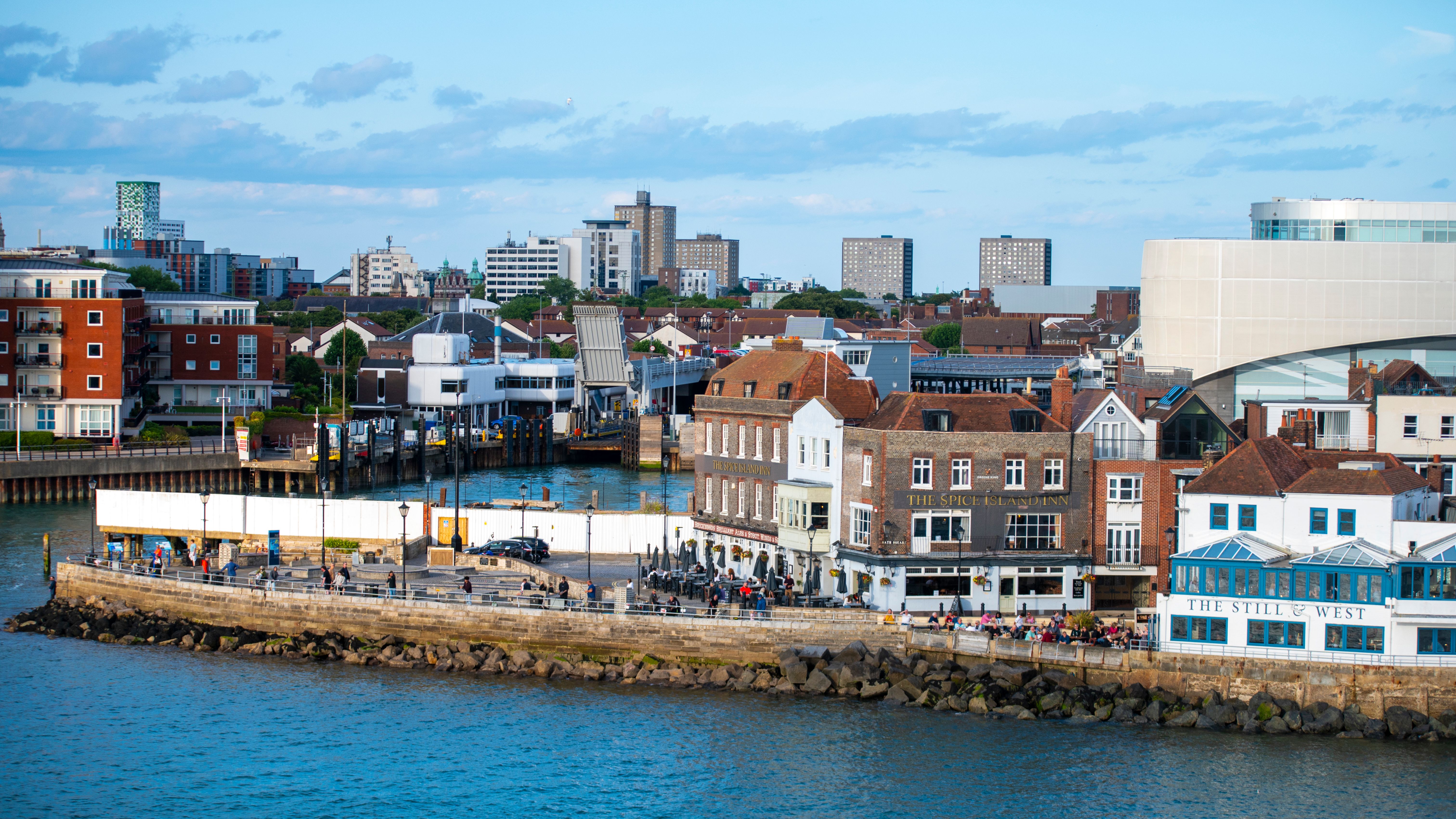 Portsmouth waterfront and buildings — Two for the Row'd