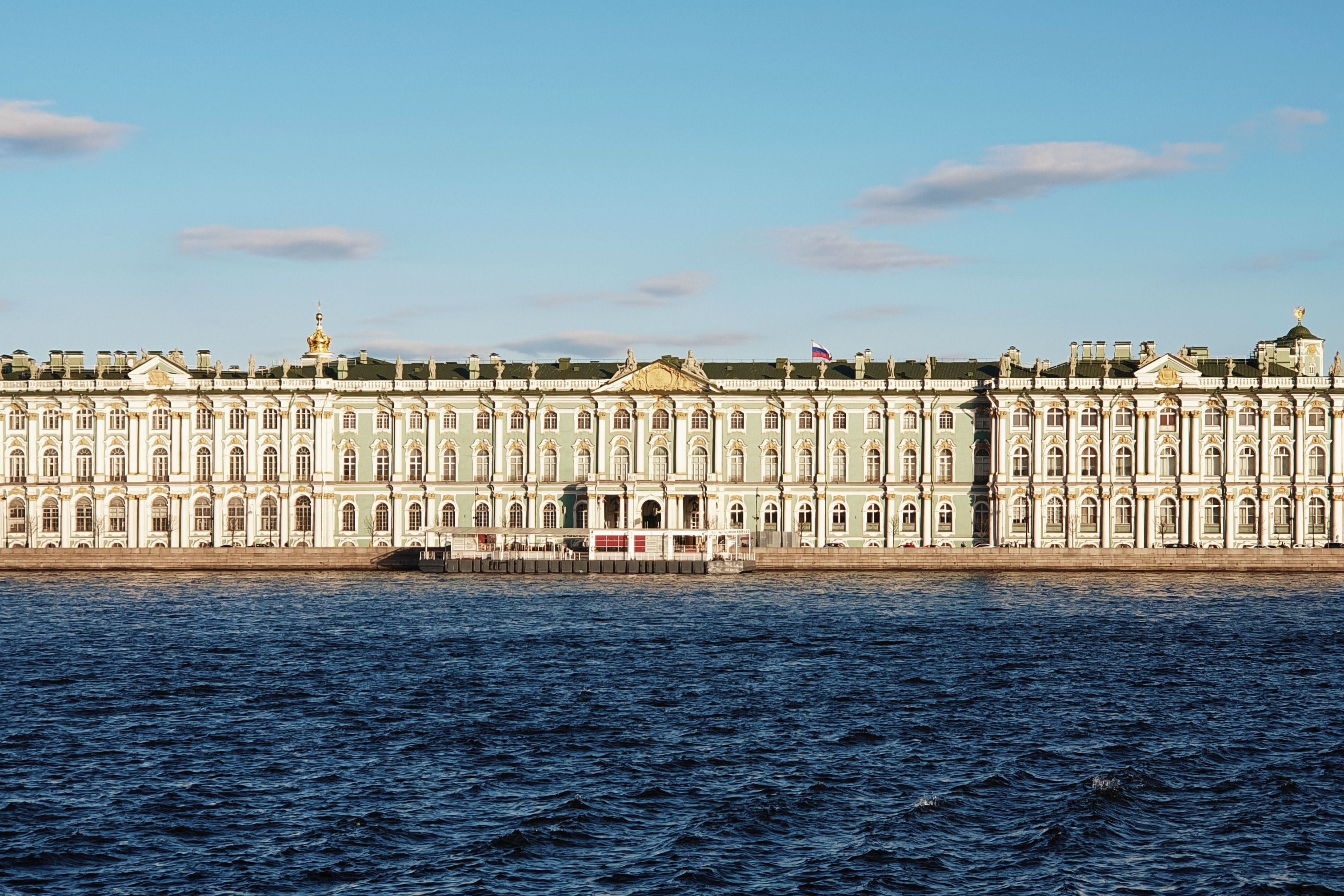 The Winter Palace and Hermitage Museum beside the Neva River in St Petersburg
