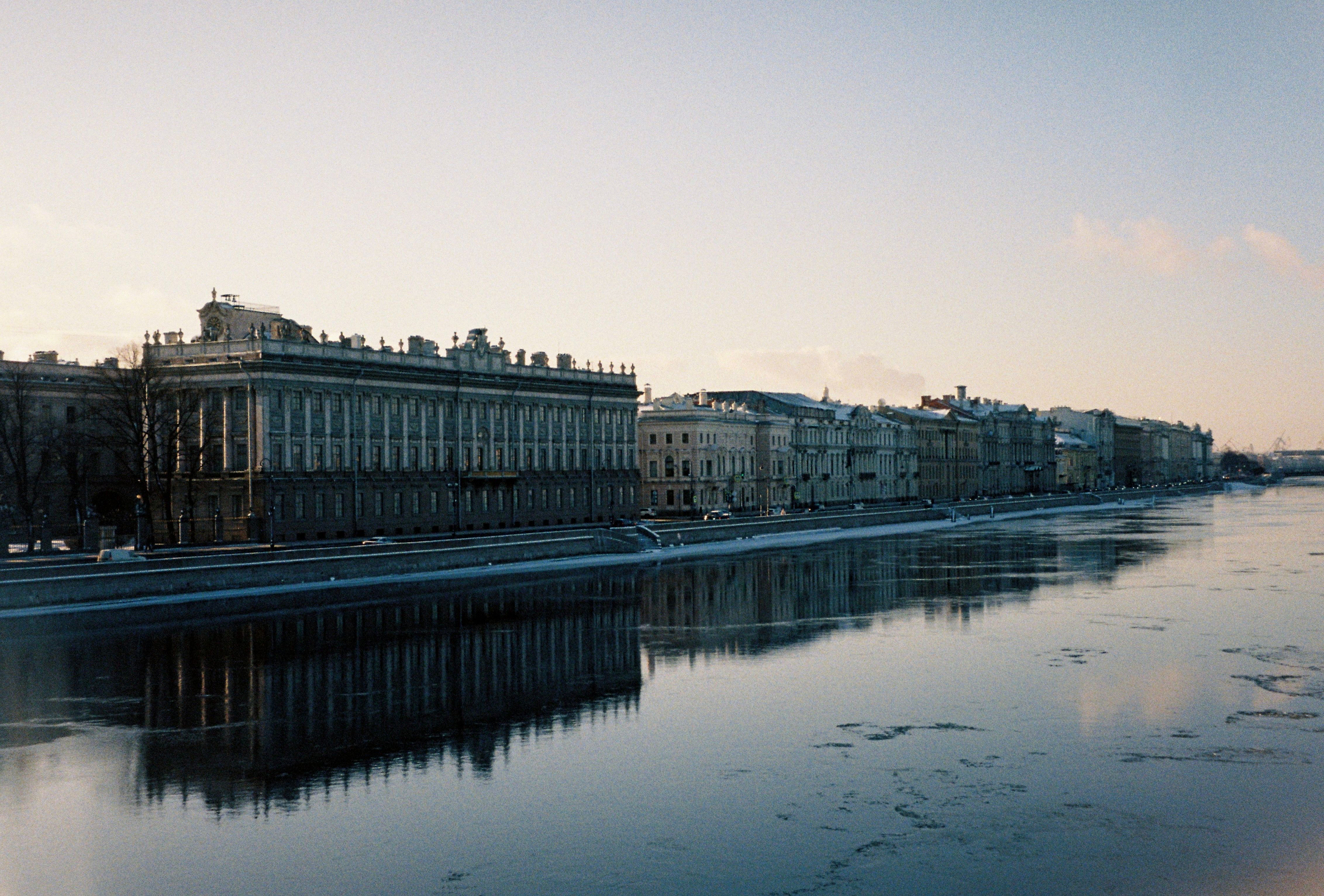 Historic buildings reflected in the waterways of St Petersburg