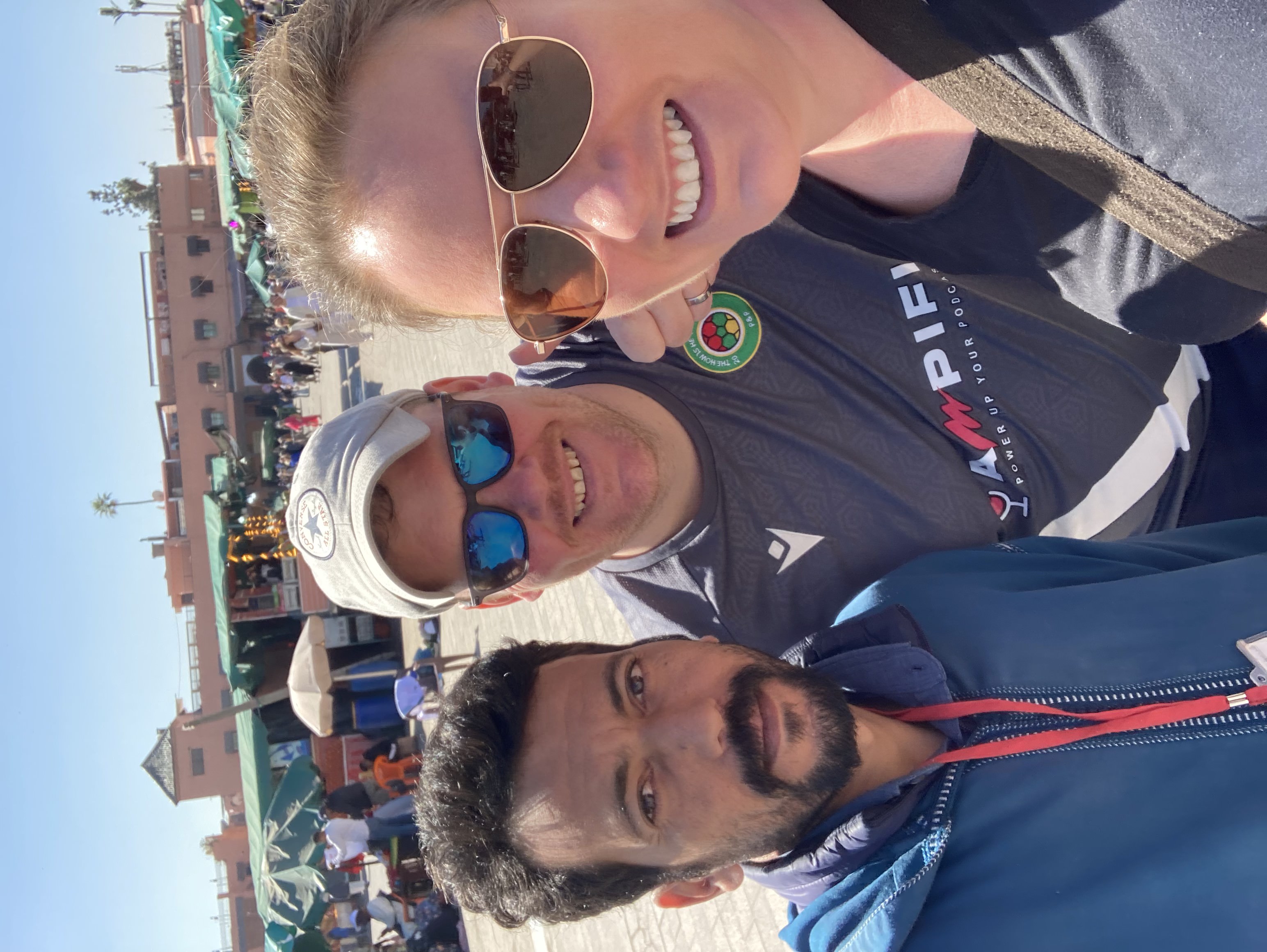Nicola and Pádraig with Ali from Get Marrakech during their Marrakech walking tour in February 2026