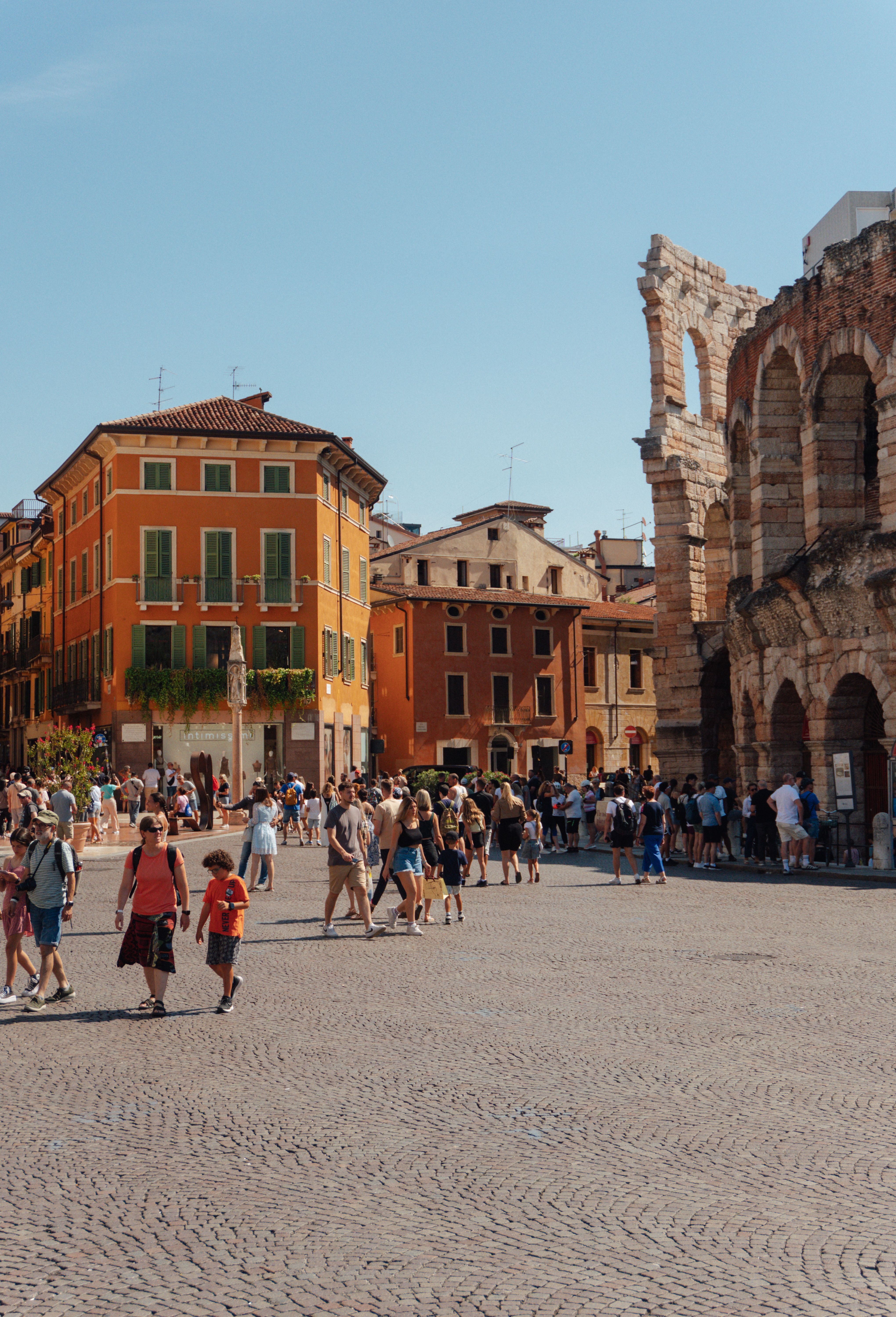 A lively historic square in Verona during Nicola's 2012 day trip