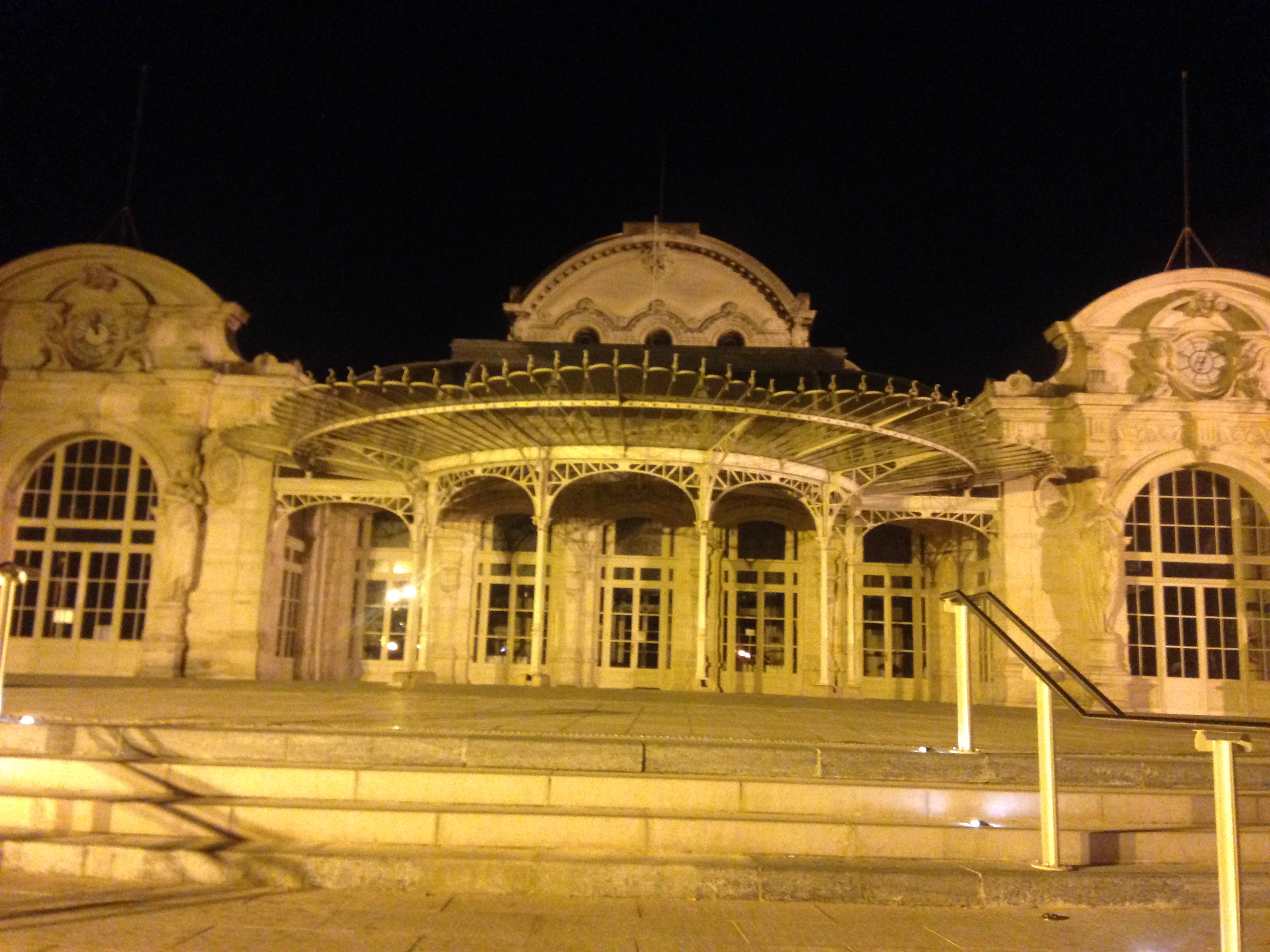 Illuminated Belle Époque architecture in Vichy at night