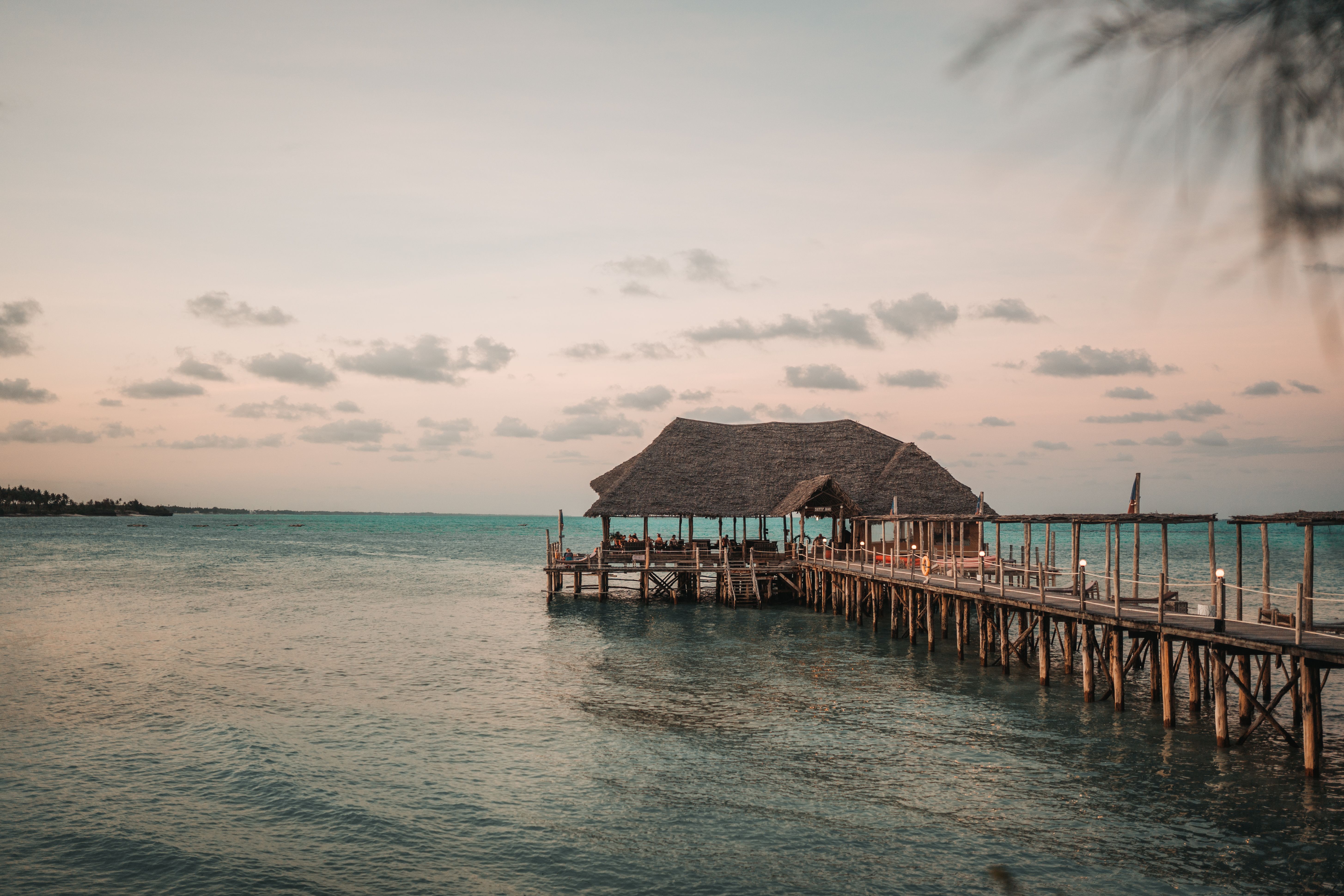 Wooden jetty stretching over the Indian Ocean in Zanzibar